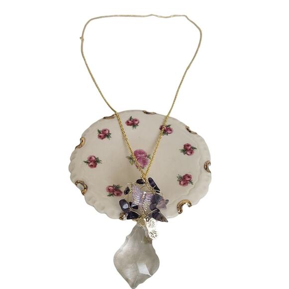 14k Gold Plated Butterfly Amethyst Crystal Necklace - Picture 1 of 3